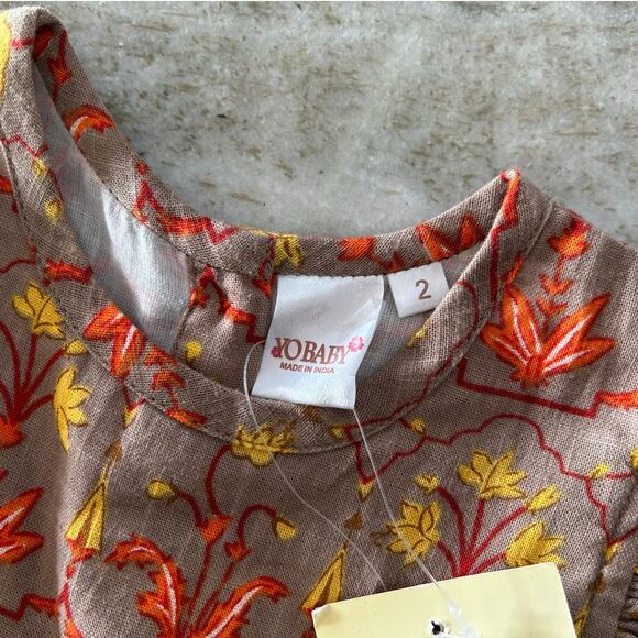 NWT Yo Baby India Hand-Block Print Dress 2T, Boho Floral Ruffle Sleeve - Picture 4 of 10